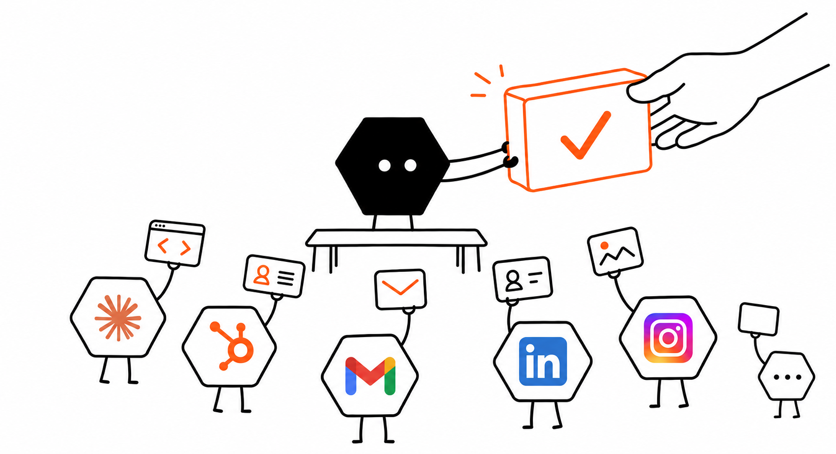A Solid agent gathers results from other agents working across business tools and hands one checked result to a person.